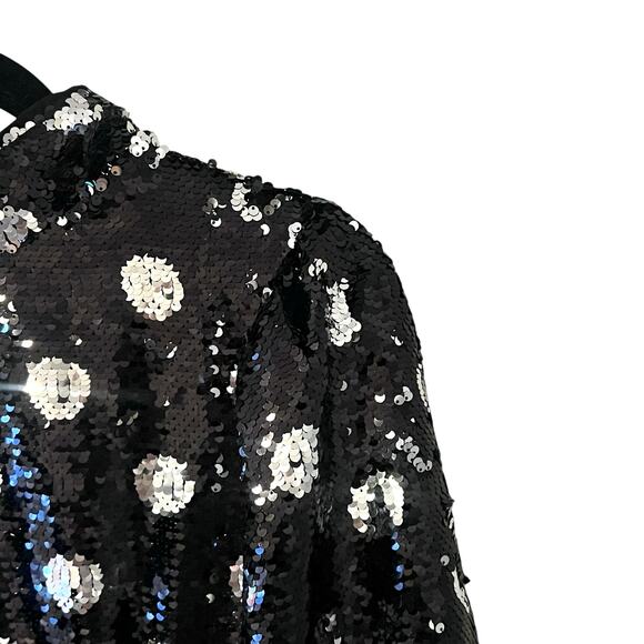 Sister Jane Olympic Long Sleeve Polka Dot Sequin Mini Dress Black Silver Medium - Picture 3 of 11